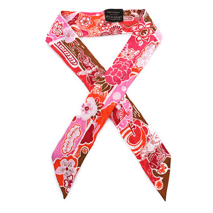 Hermes Silk Bingata Twilly Fuchsia Corail Brun 1 of 4