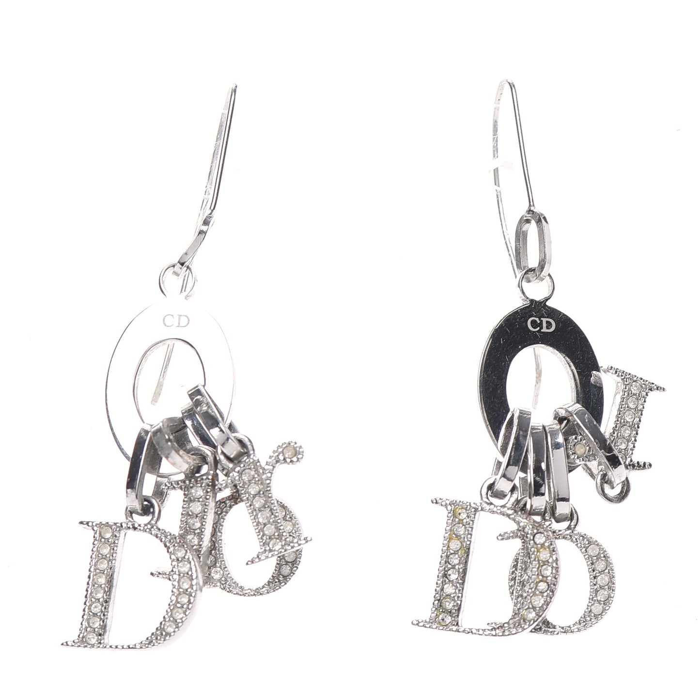 Crystal Logo Dangle Earrings Silver