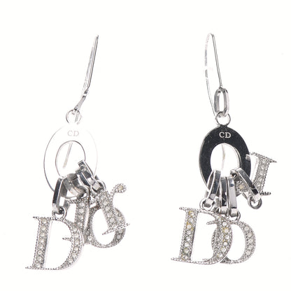 Christian Dior Crystal Logo Dangle Earrings Silver 1 of 3