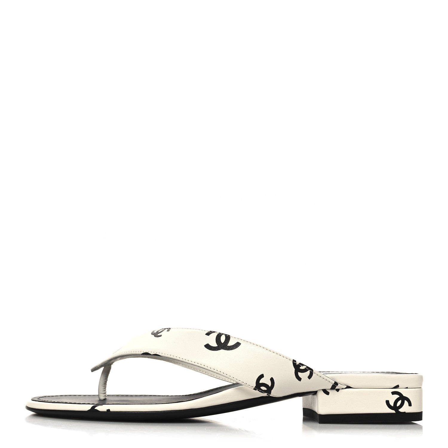Chanel Lambskin Printed CC Thong Sandals 38 White Black 1 of 9