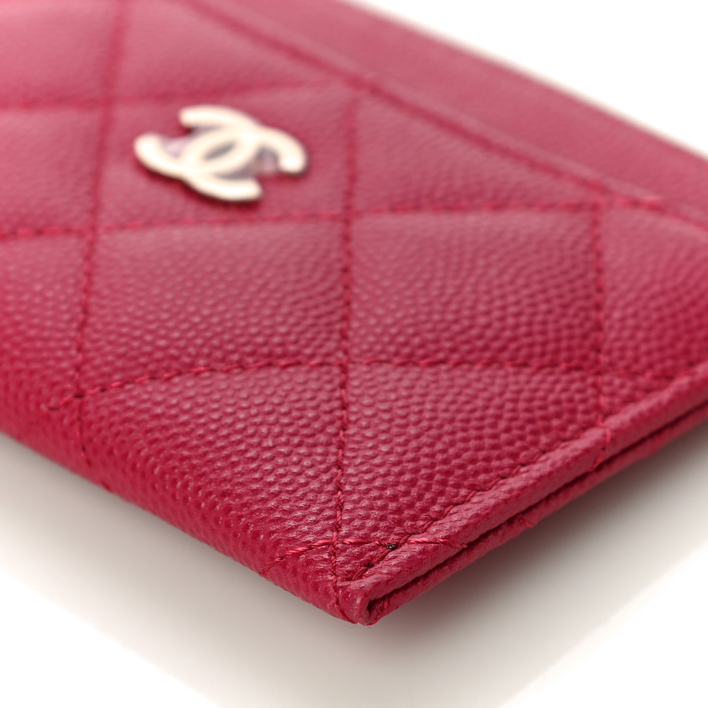 Caviar Quilted Card Holder Dark Pink