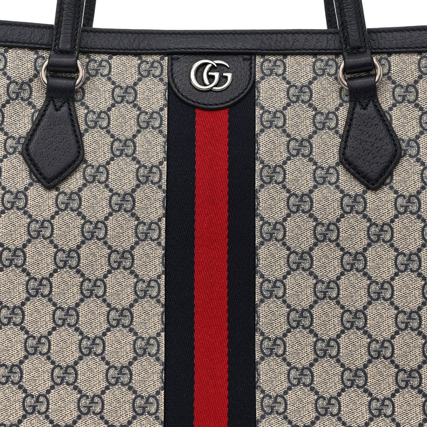GG Supreme Monogram Textured Calfskin Web Medium Ophidia Shopping Tote Beige Blue