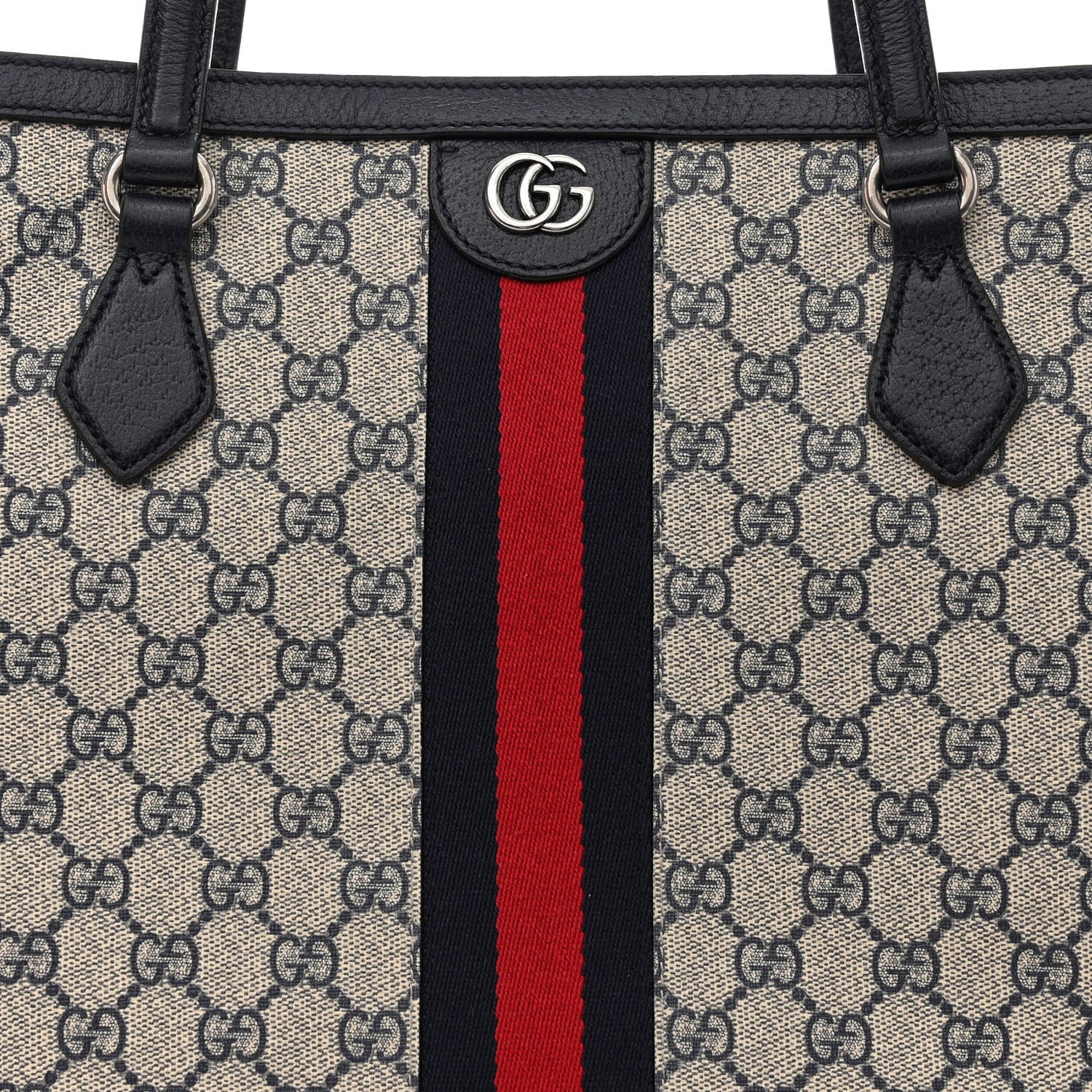 Gucci GG Supreme Monogram Textured Calfskin Web Medium Ophidia Shopping Tote Beige Blue 8 of 10