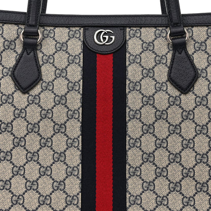 Gucci GG Supreme Monogram Textured Calfskin Web Medium Ophidia Shopping Tote Beige Blue 8 of 10