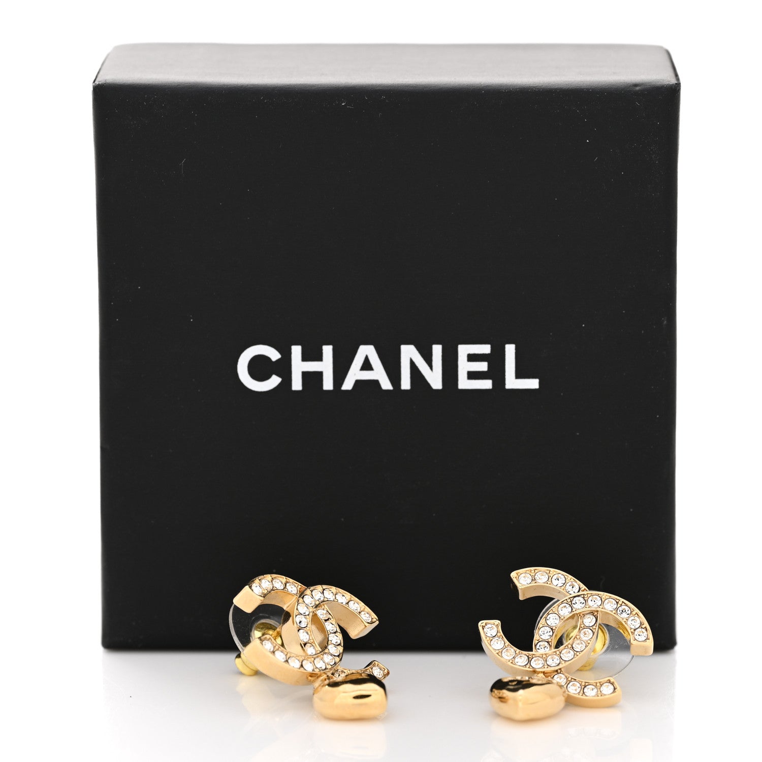 Chanel Metal Crystal CC Heart Drop Earrings Gold 5 of 5