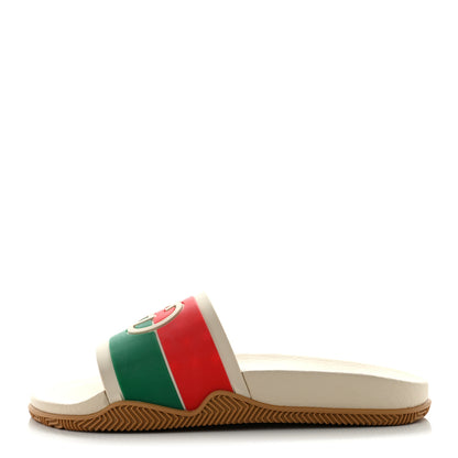 Gucci Rubber Web Womens Interlocking G Slide Sandals 39 Mystic White Green Red 1 of 9