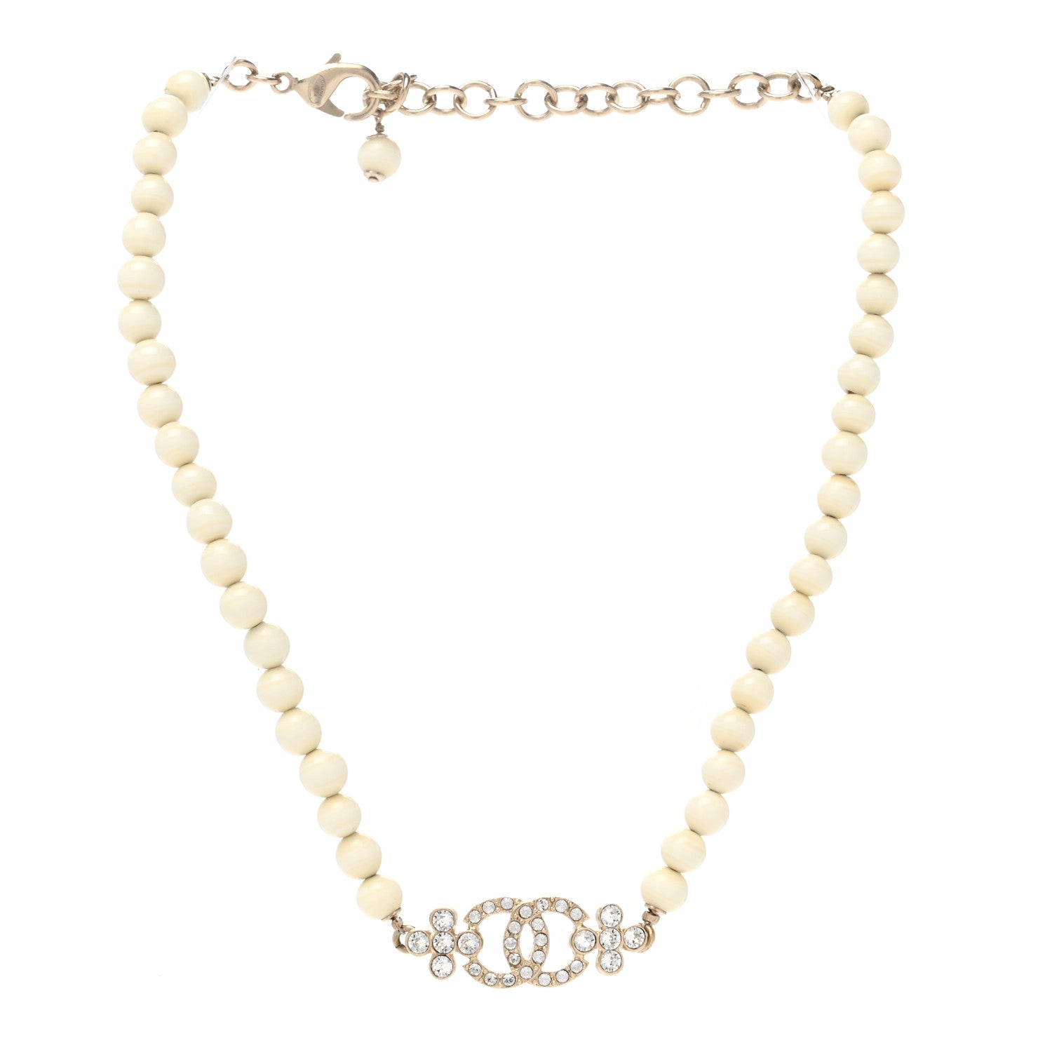 Chanel Crystal Pearl CC Choker Necklace Gold White 3 of 4