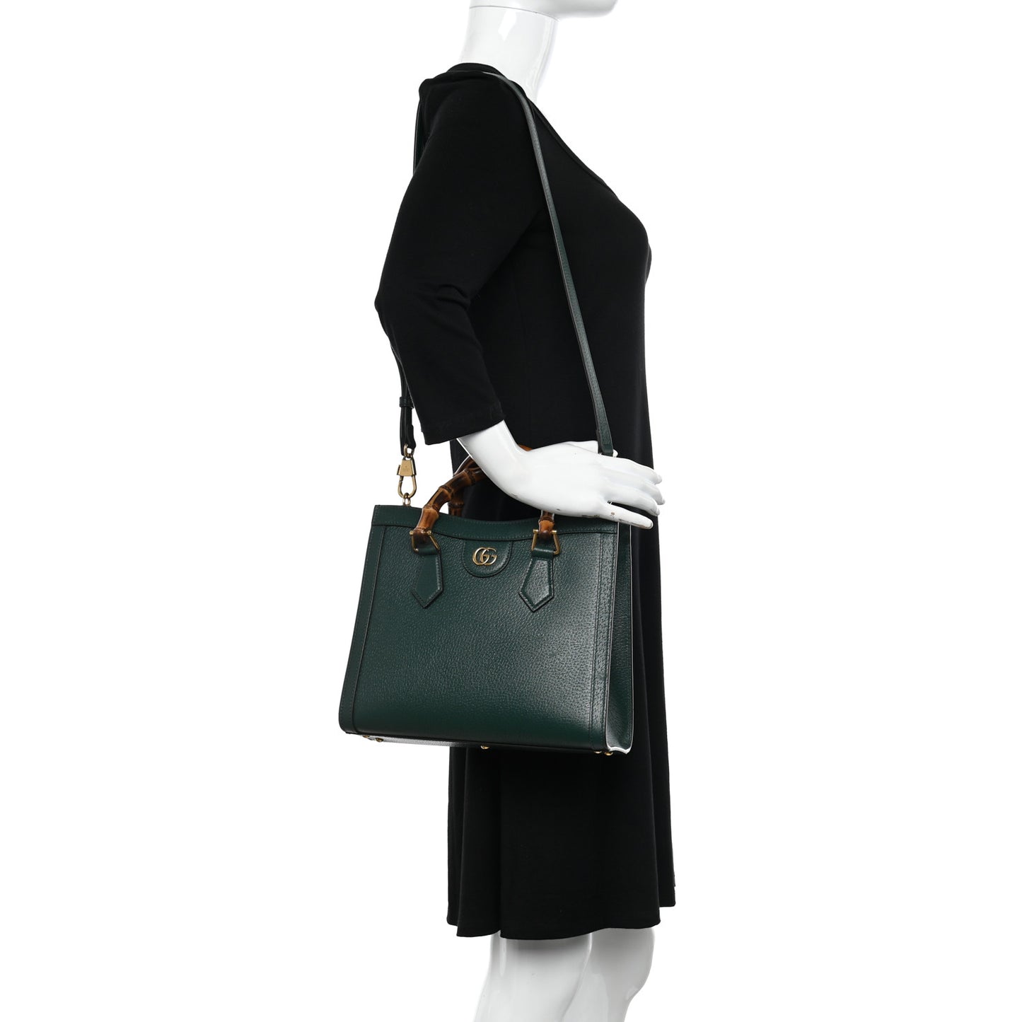 Textured Dollar Calfskin Web Small Diana Tote Bag Green