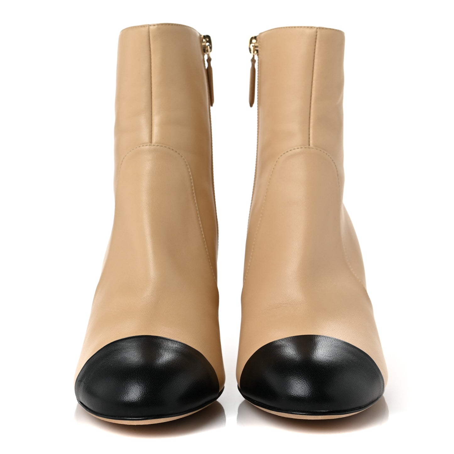 Lambskin Double Stack Chain Cap Toe Boots 38 Beige Black