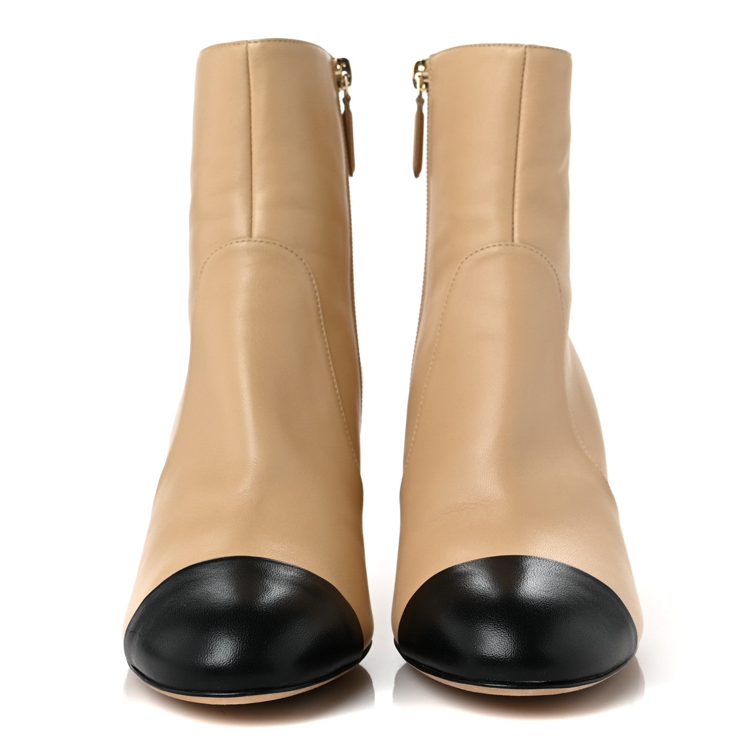Chanel Lambskin Double Stack Chain Cap Toe Boots 38 Beige Black 2 of 9