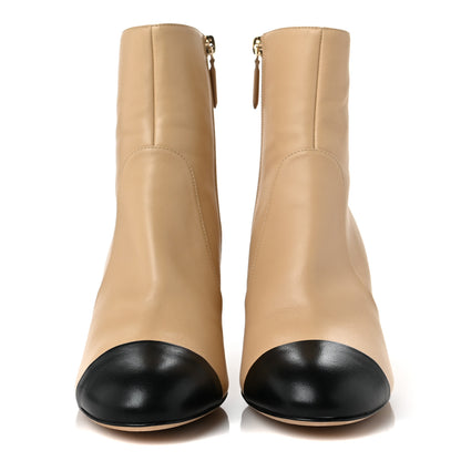 Chanel Lambskin Double Stack Chain Cap Toe Boots 38 Beige Black 2 of 9