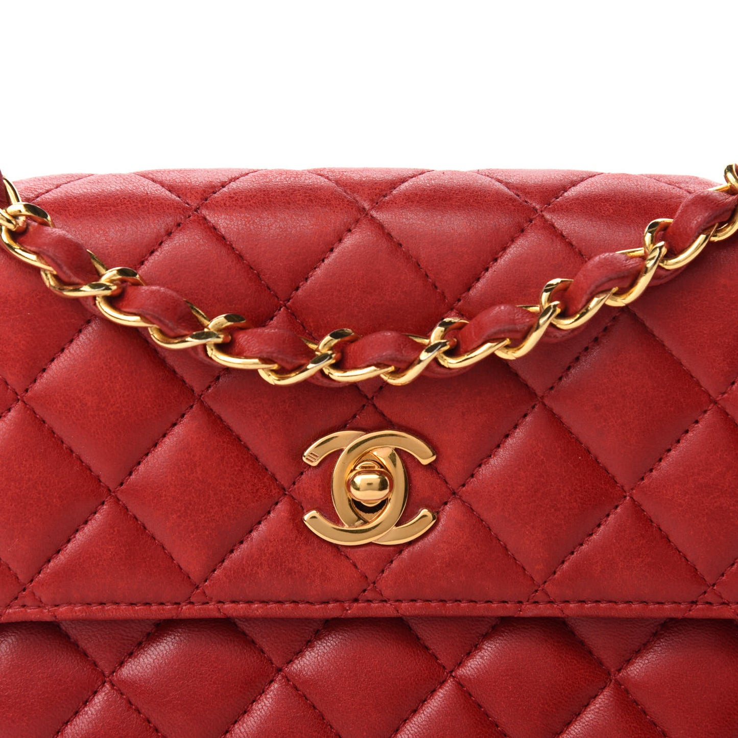 Lambskin Quilted Mini Rectangular Flap Red