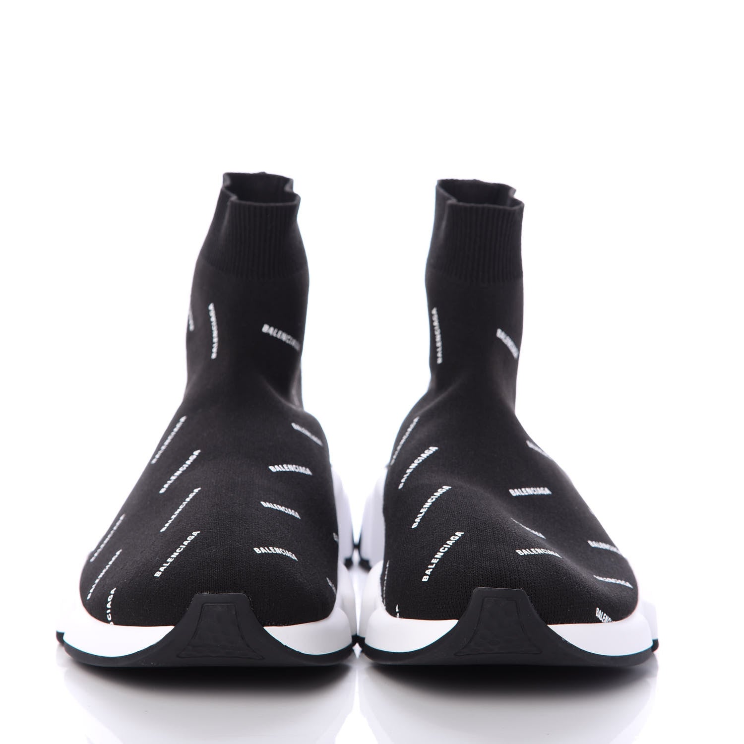Balenciaga Neoprene Knit Allover Logo Bi-Color Sole Mens Speed Sneakers 42 Black White 2 of 6