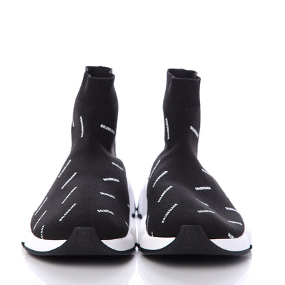 Balenciaga Neoprene Knit Allover Logo Bi-Color Sole Mens Speed Sneakers 42 Black White 2 of 6