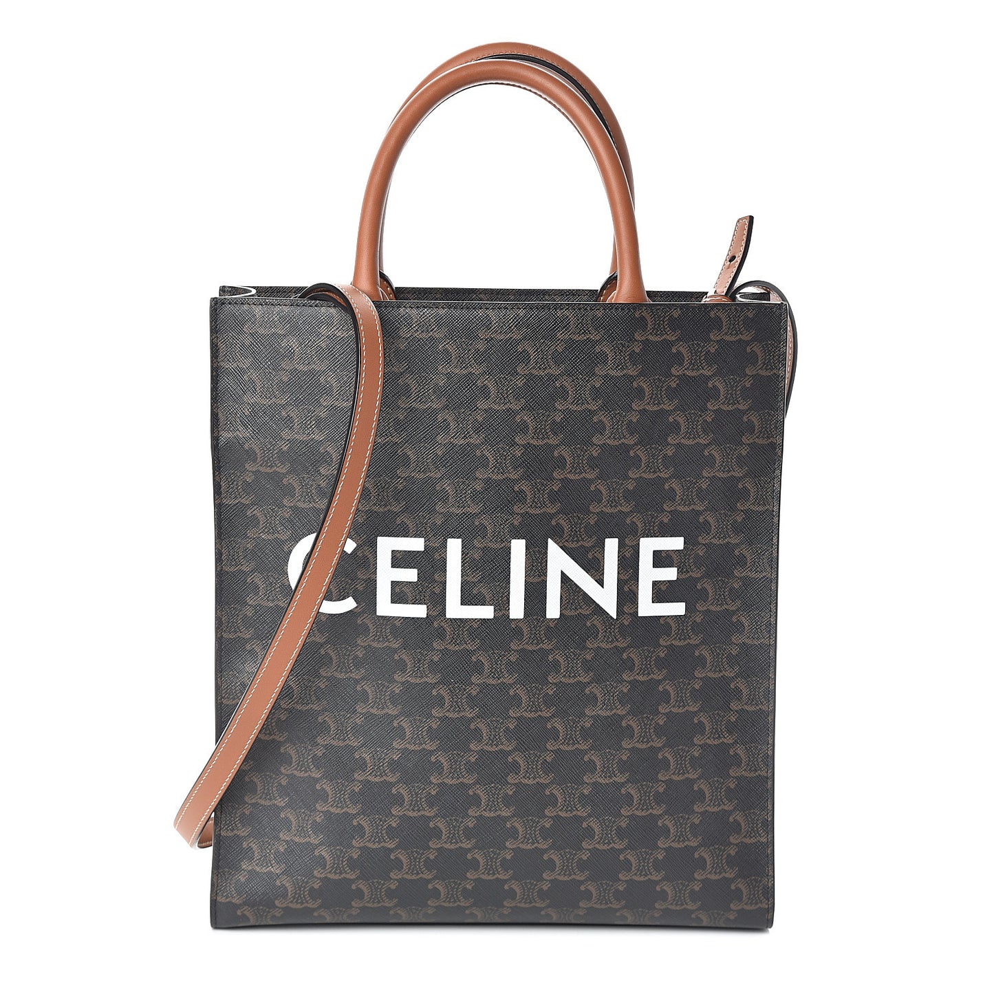 Triomphe Canvas Calfskin Small Vertical Cabas Tan