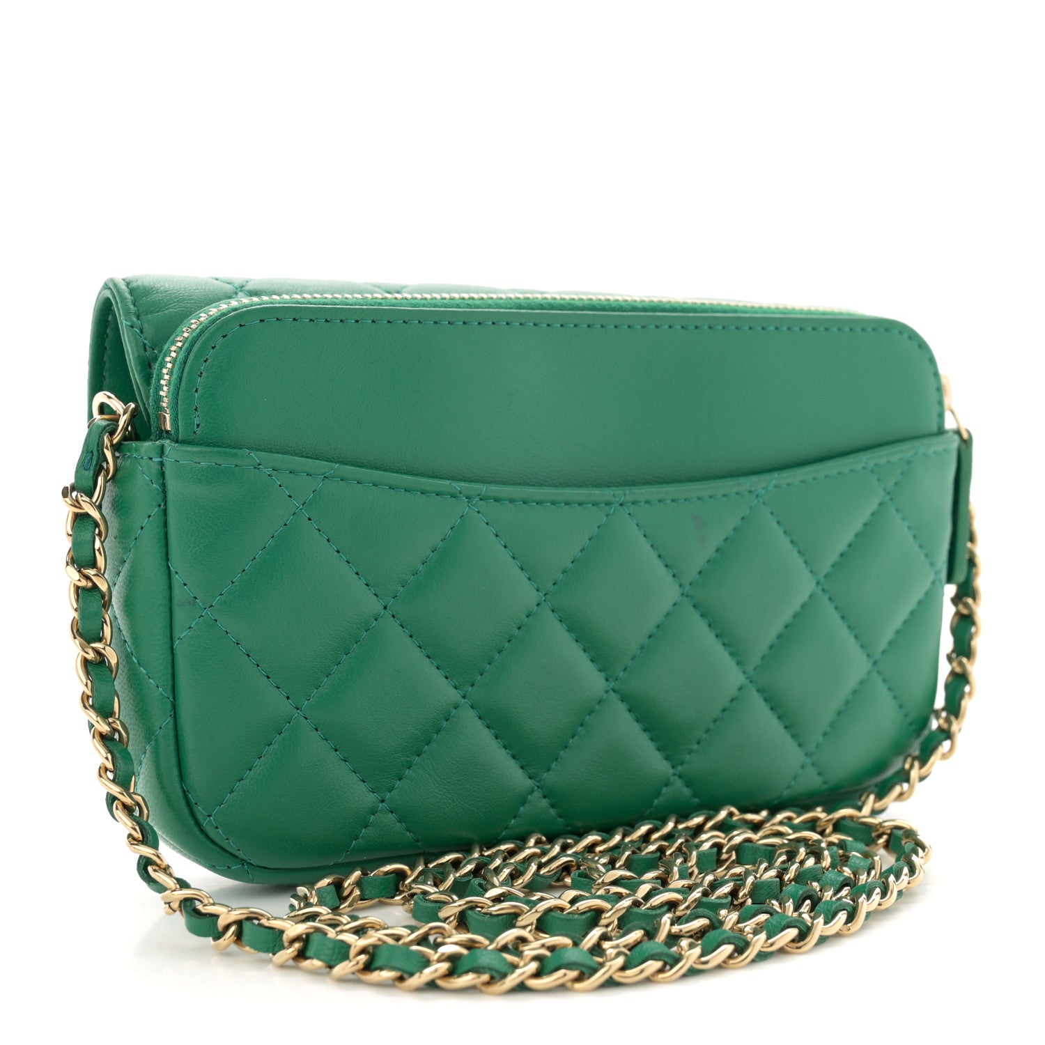 Chanel Lambskin Quilted Flap Phone Holder With Chain Green 2 of 13