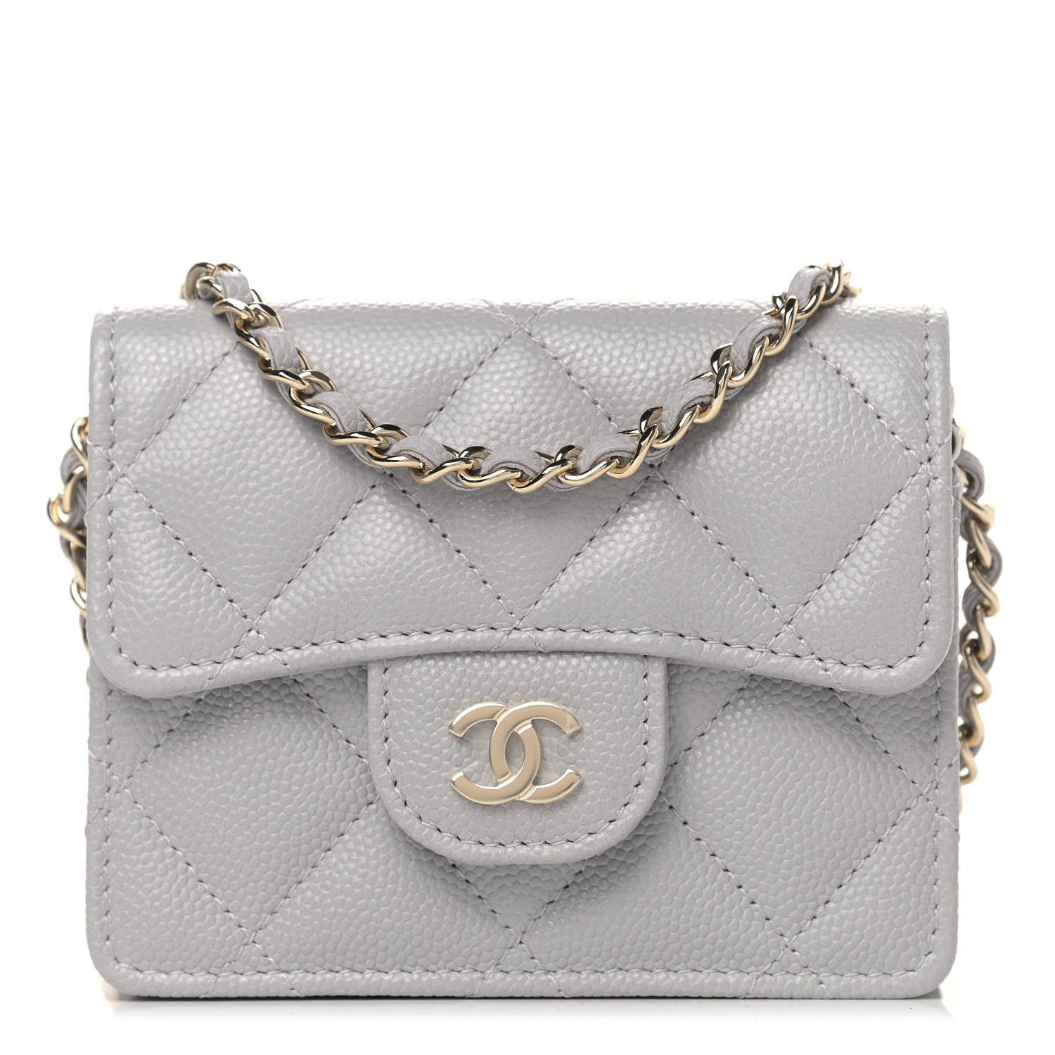 Chanel Caviar Quilted Flap Card Holder On Chain Grey 1 of 10