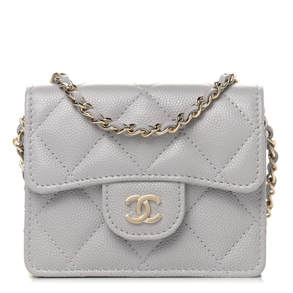 Chanel Caviar Quilted Flap Card Holder On Chain Grey 1 of 10