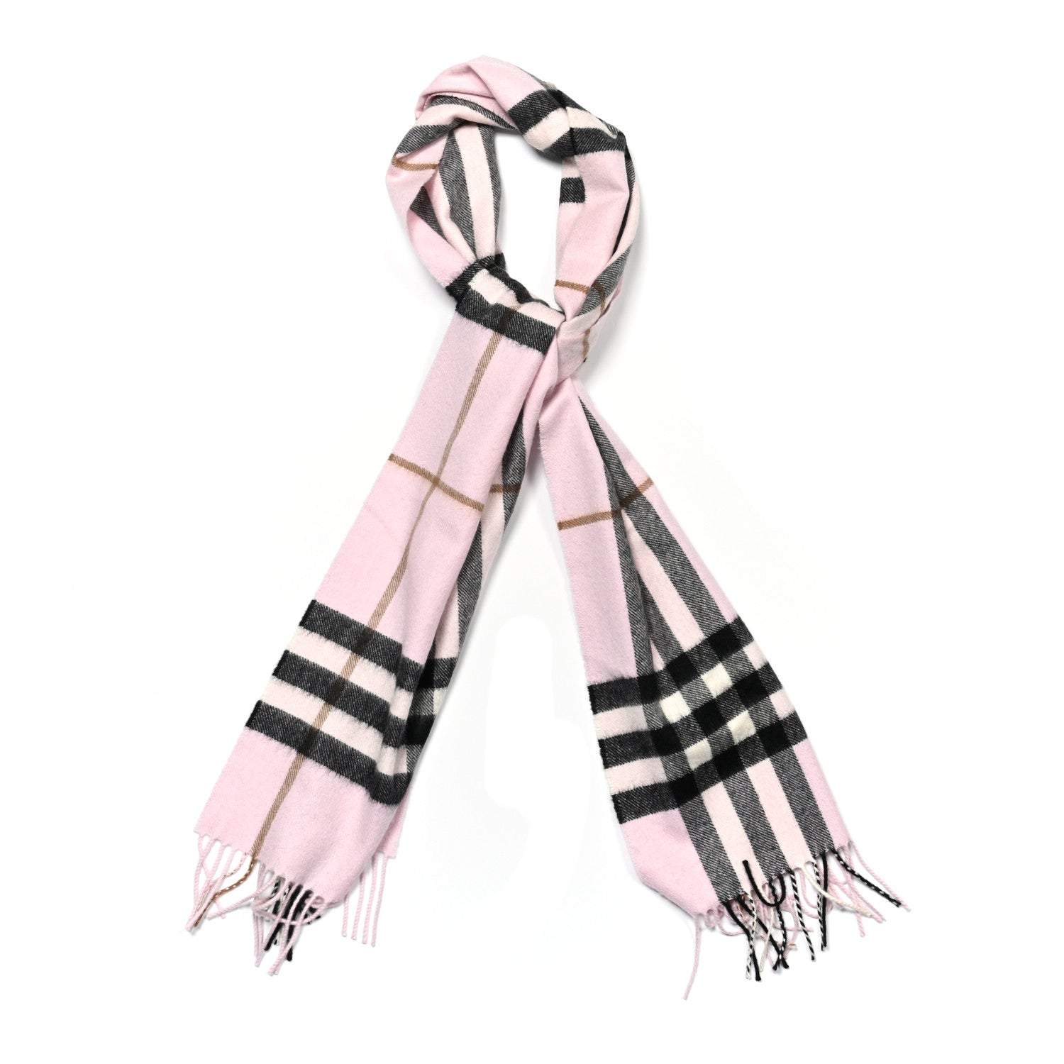 Burberry Cashmere Giant Heritage Check Fringe Scarf Pale Candy Pink 1 of 4