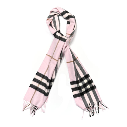 Burberry Cashmere Giant Heritage Check Fringe Scarf Pale Candy Pink 1 of 4
