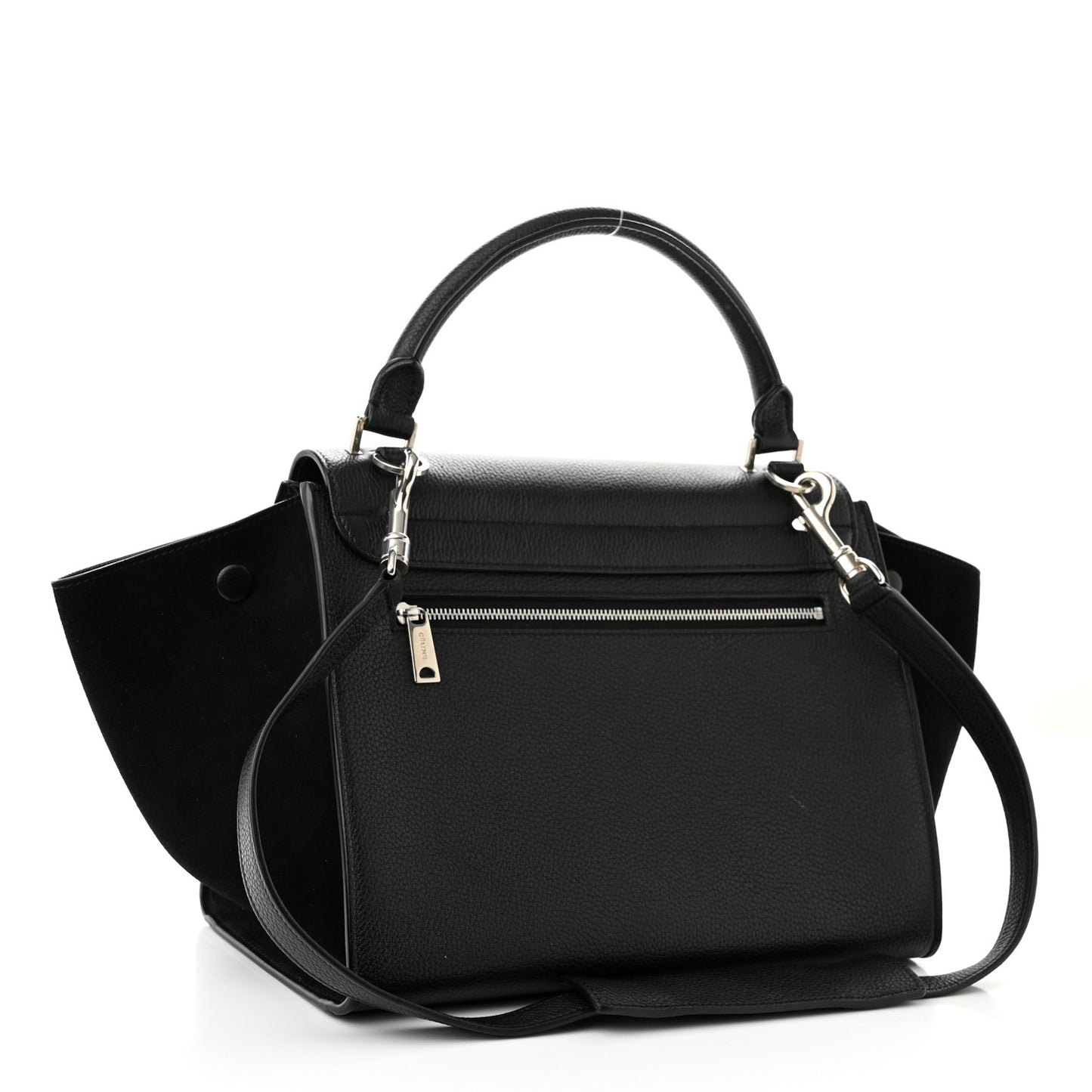 Drummed Calfskin Suede Small Trapeze Black