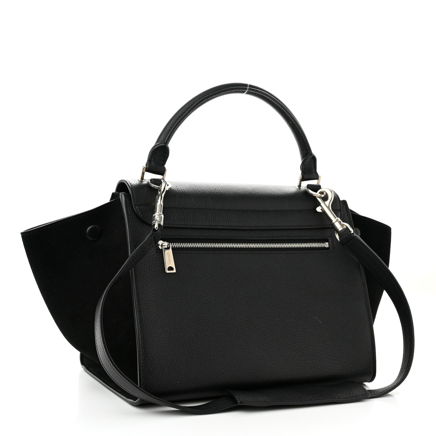 Celine Drummed Calfskin Suede Small Trapeze Black 3 of 14