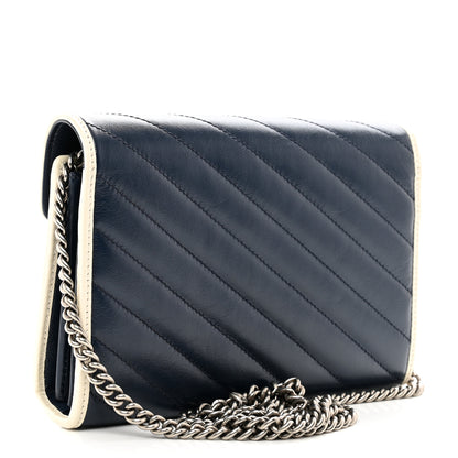Gucci Vintage Effect Calfskin Matelasse Diagonal Torchon GG Marmont Chain Wallet Blue Agata Mystic White 3 of 11