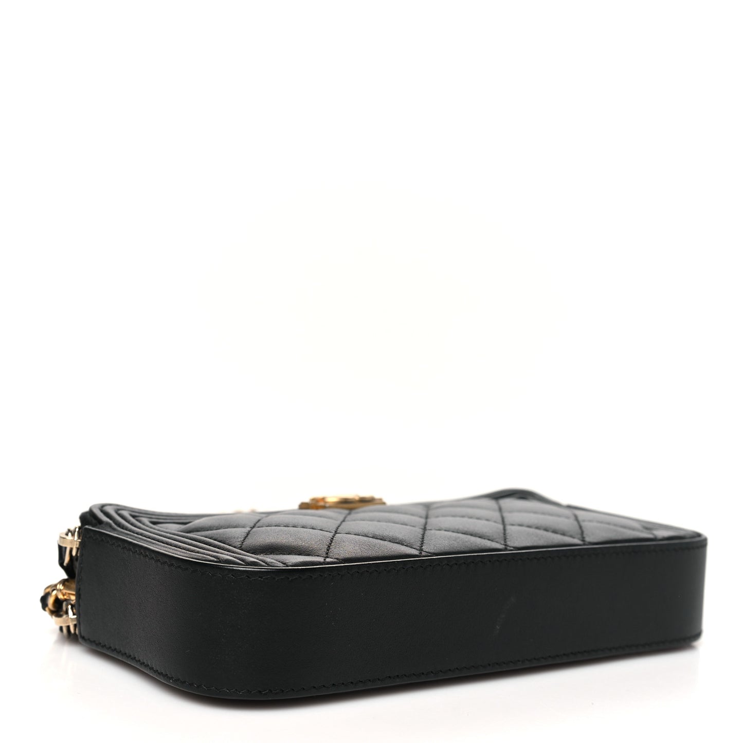 Lambskin Quilted Small Boy Clutch With Chain Black