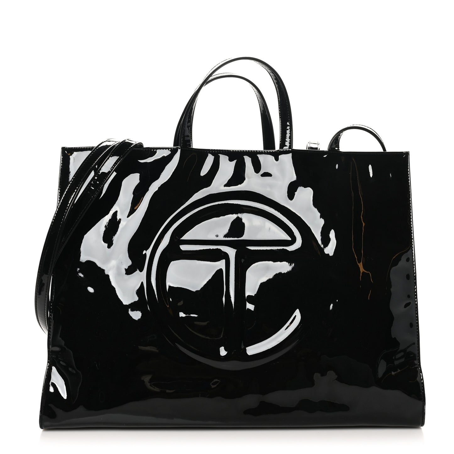 Patent Vegan Leather Large Shopping Bag Black