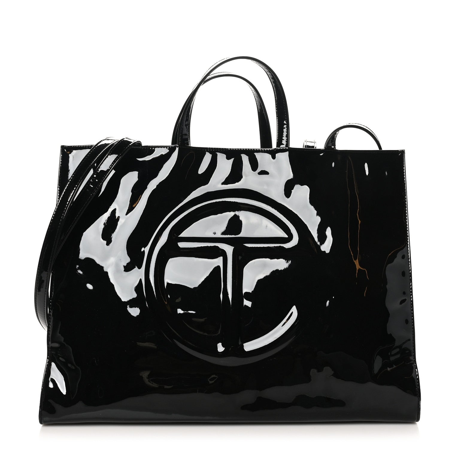 Telfar Patent Vegan Leather Large Shopping Bag Black 1 of 10