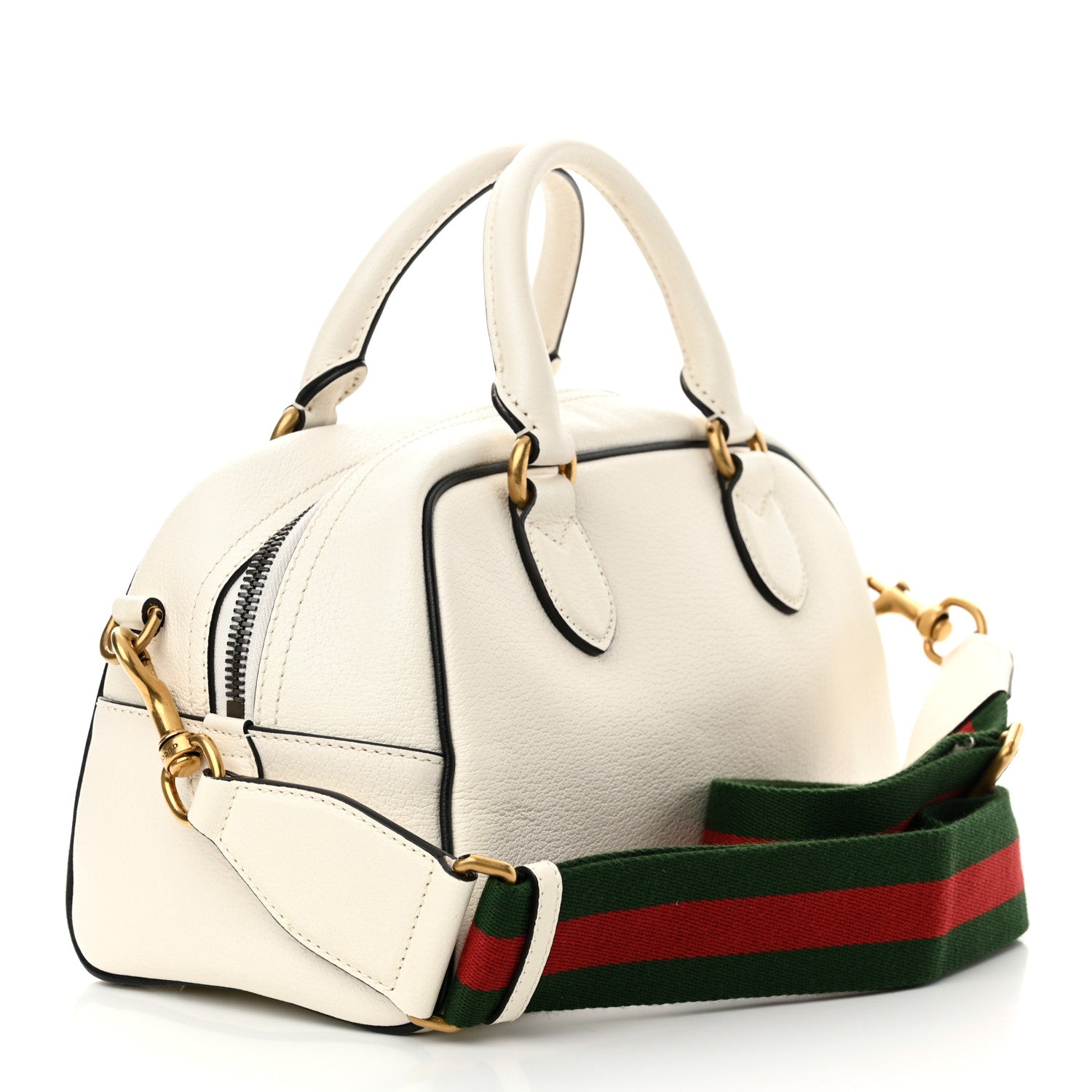 Gucci X ADIDAS Textured Dollar Calfskin Web Trefoil Logo Embossed Mini Bowling Bag Off White 3 of 14