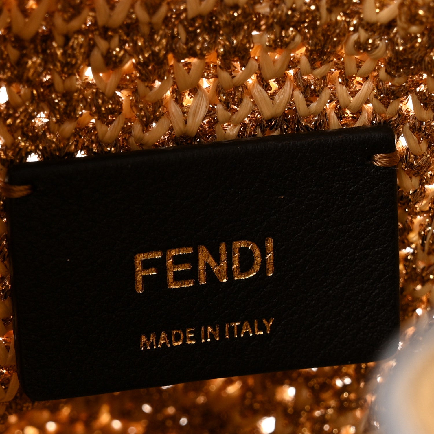 Fendi Raffia Lurex Vitello Laminato F is Fendi FF Crochet Mini Mon Tresor Bucket Bag Natural Oro 6 of 10