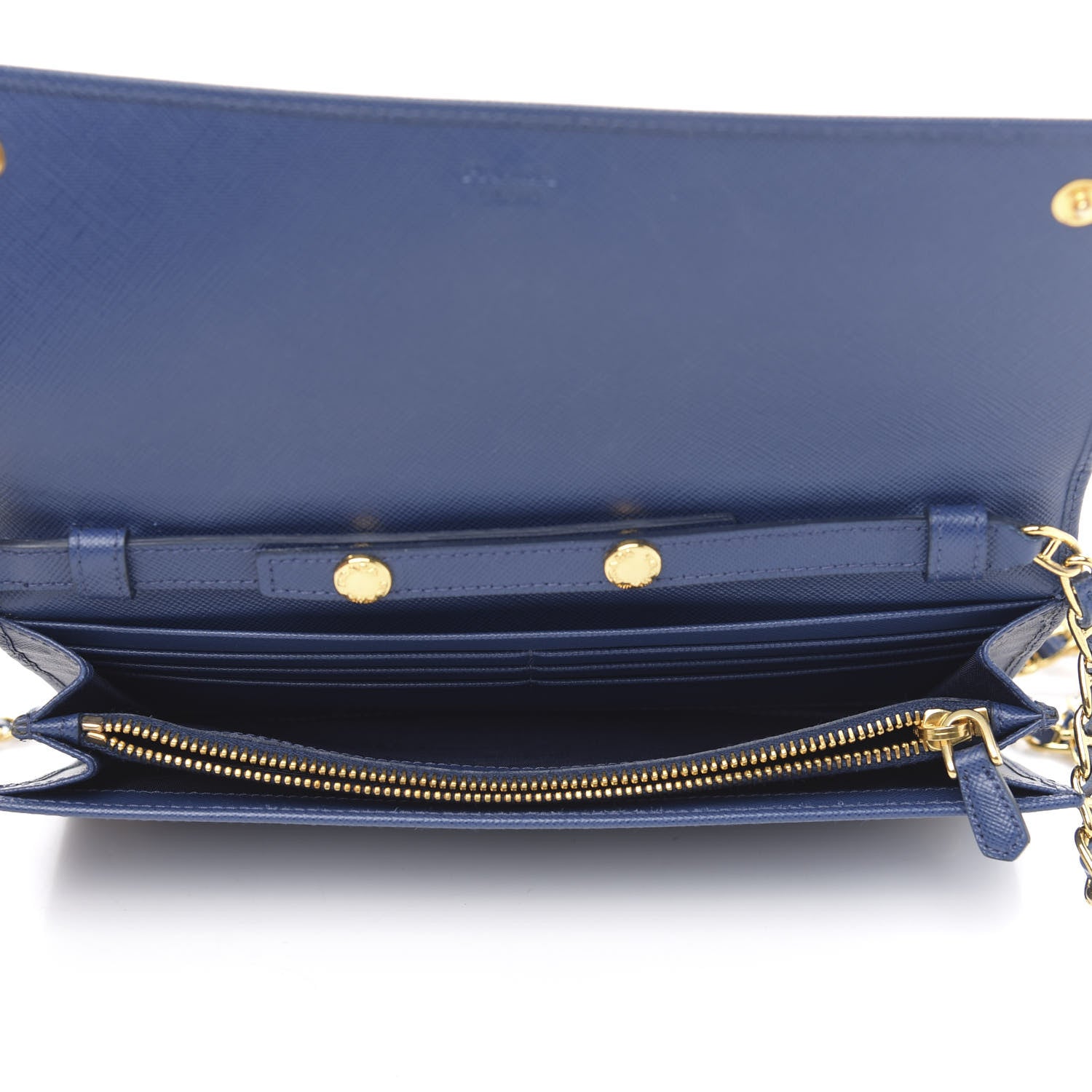 Prada Saffiano Metal Oro Chain Wallet Bleuette 5 of 10