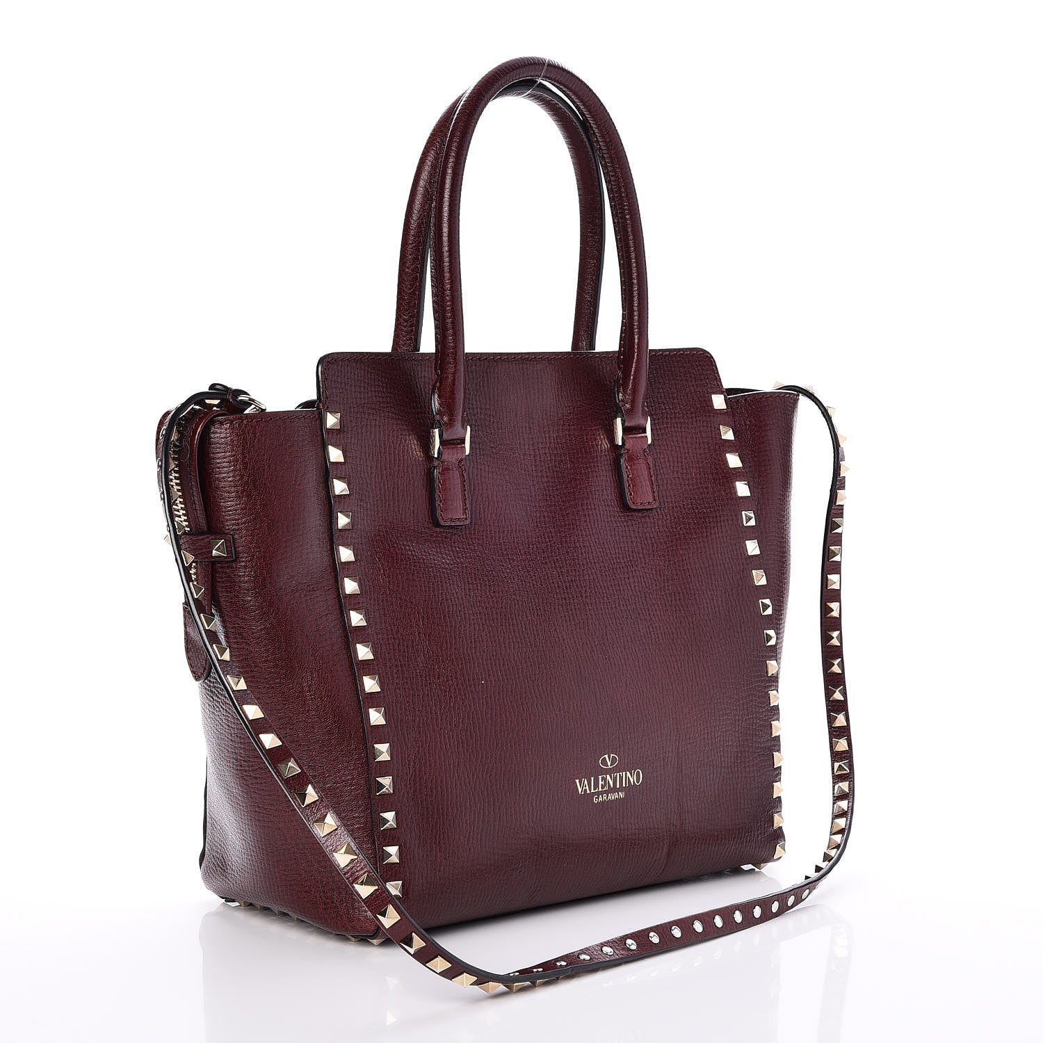 Valentino Garavani Textured Calfskin Rockstud Double Handle Tote Wine 4 of 8