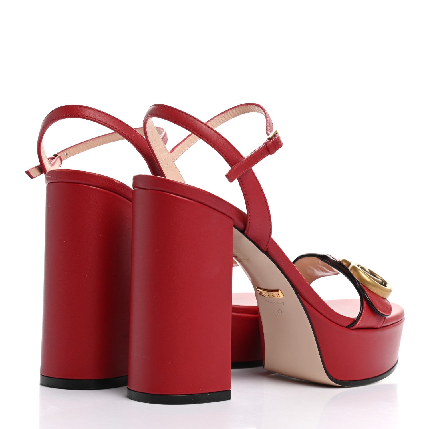 Gucci Calfskin GG Marmont Ankle Wrap 30/115mm Platform Sandals 37 Hibiscus Red 4 of 10