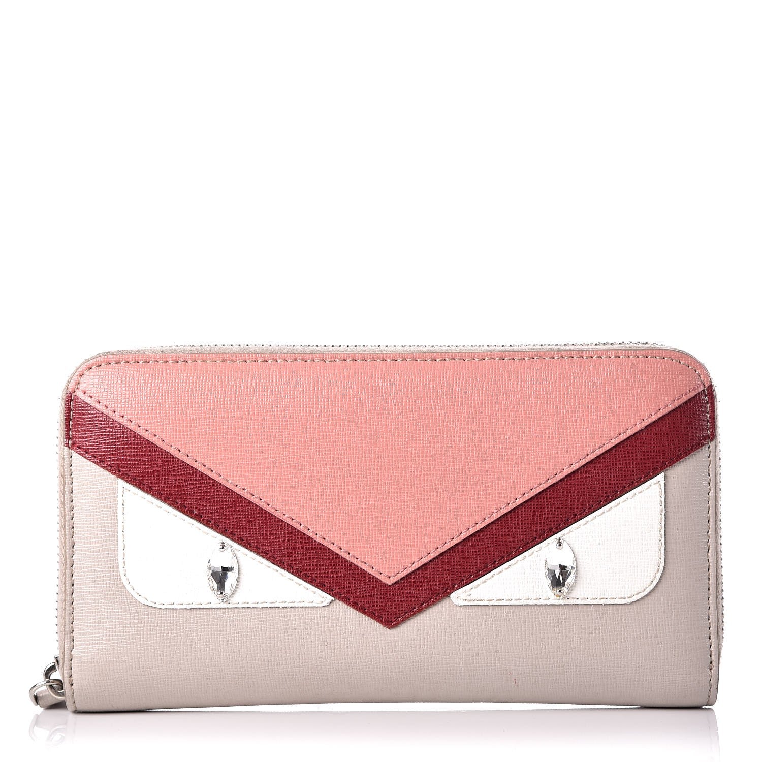 Fendi Vitello Elite Crystal Eye Monster Zip Around Wallet Grigio Polvere Ribes Multicolor 1 of 7