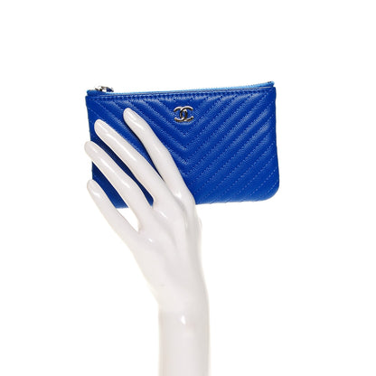 Chanel Caviar Chevron Quilted Small Cosmetic Case Blue 2 of 7