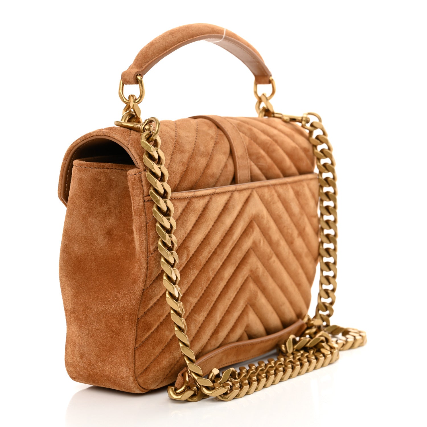 Saint Laurent Suede Matelasse Chevron Monogram Medium College Bag Cinnamon 3 of 12