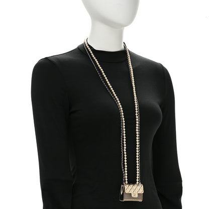 Chanel Metal Lambskin Pearl Chain Flap Bag Long Necklace Gold Black Pearly White 2 of 5