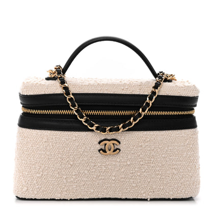 Chanel Tweed Calfskin Top Handle Slim Vanity Case With Chain Black Beige 1 of 11
