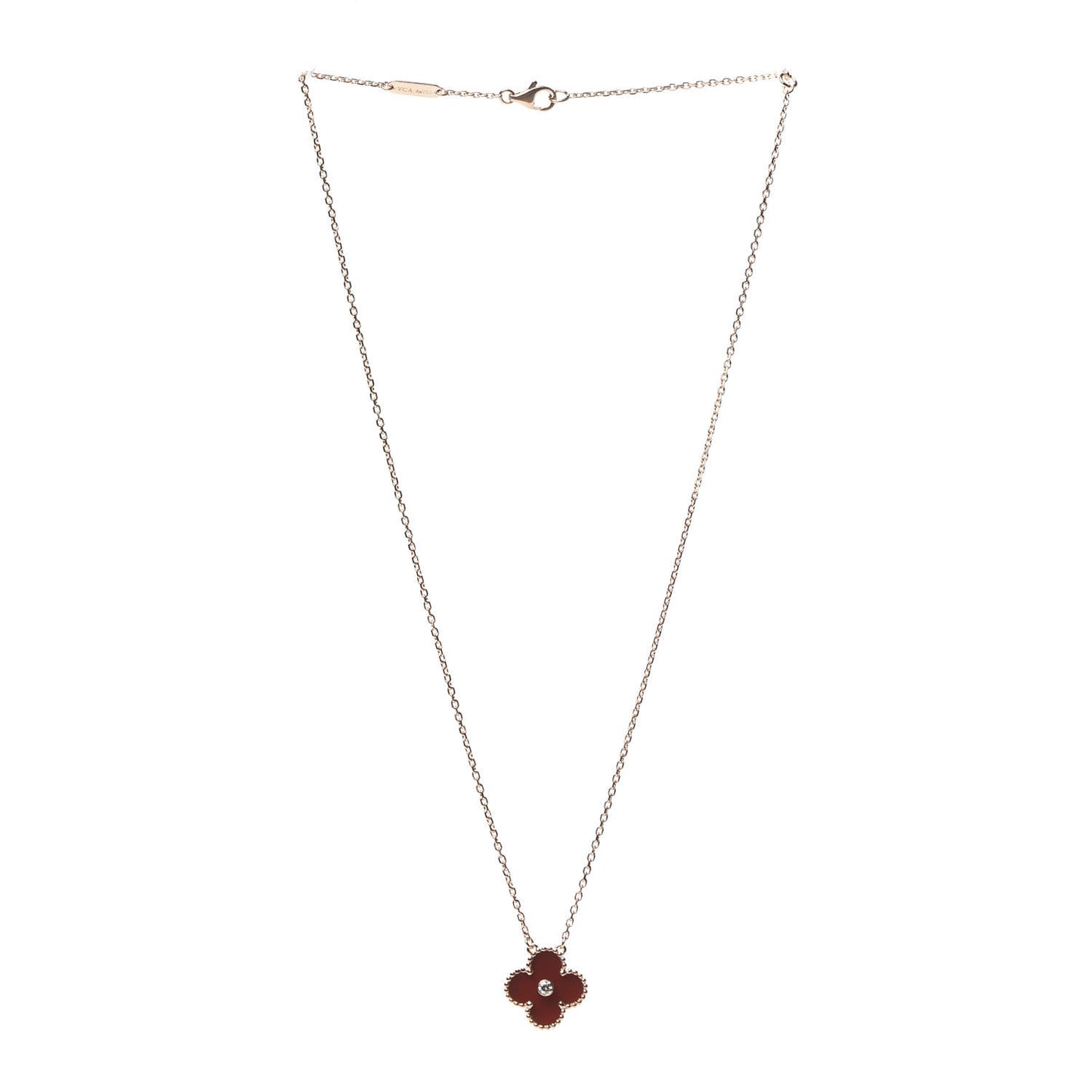 18K Rose Gold Diamond Carnelian Vintage Alhambra Pendant Necklace