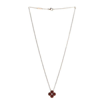 Van Cleef & Arpels 18K Rose Gold Diamond Carnelian Vintage Alhambra Pendant Necklace 3 of 7