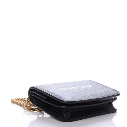 Balenciaga Grained Calfskin Logo Mini Cash Wallet On Chain Black White 3 of 8