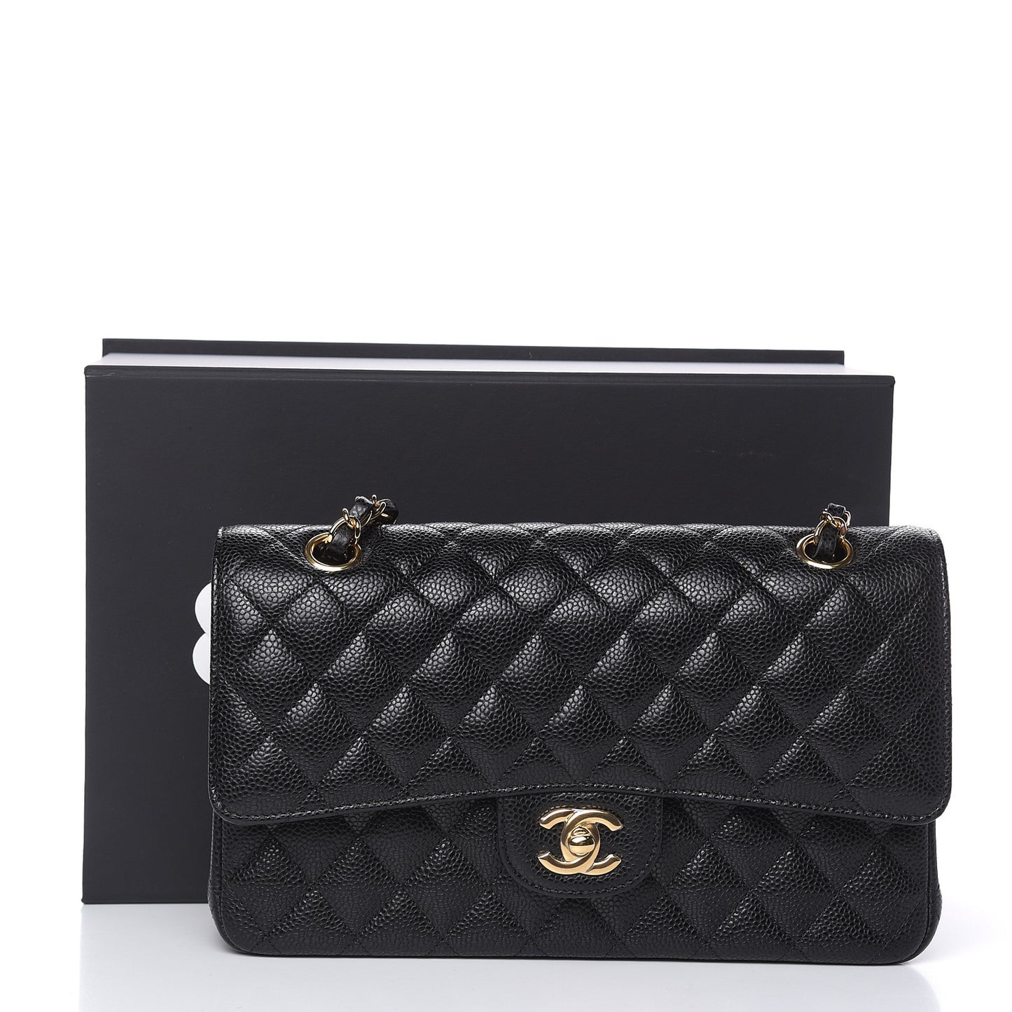 Caviar Quilted Medium Double Flap Black