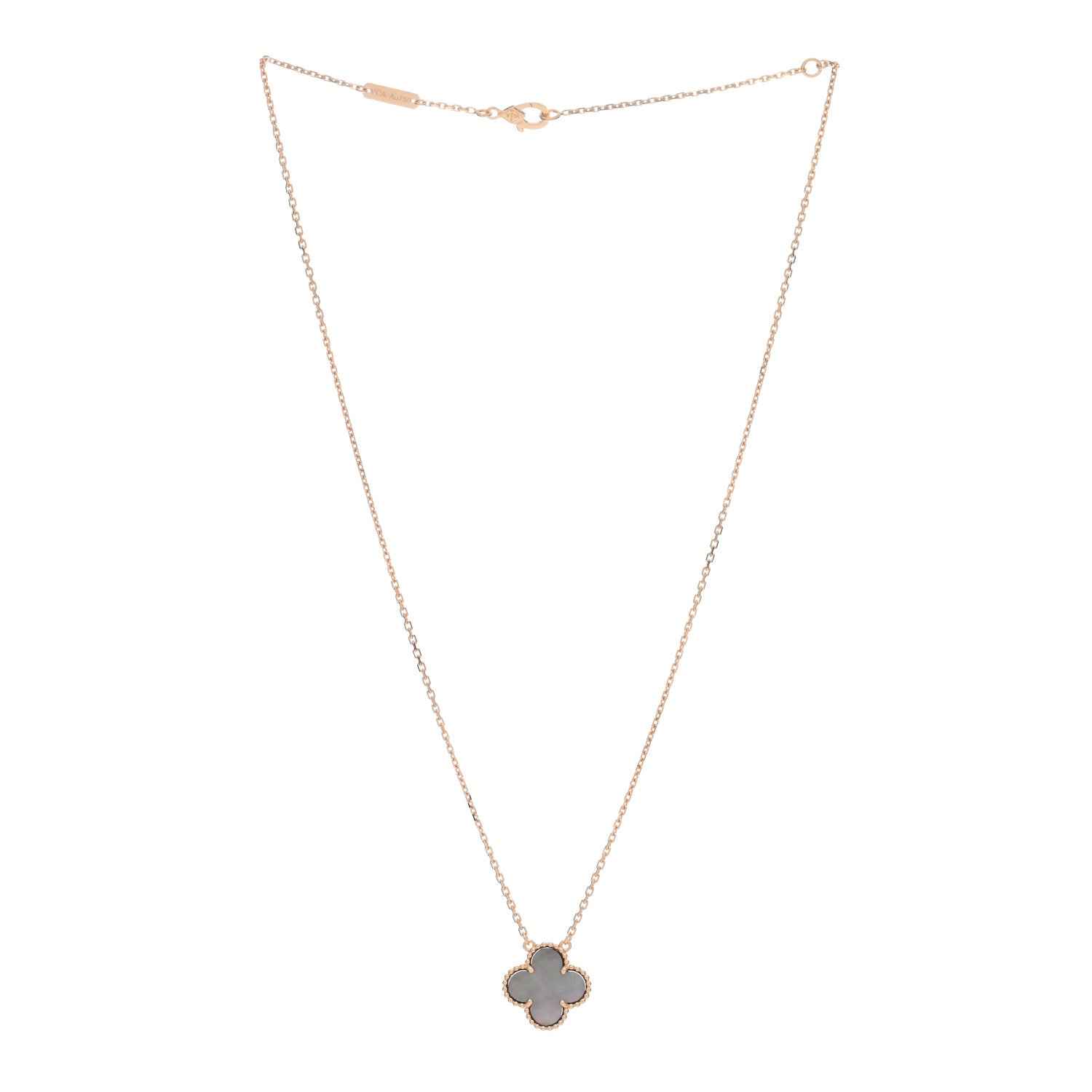 Van Cleef & Arpels 18K Rose Gold Gray Mother of Pearl Vintage Alhambra Pendant Necklace 2 of 5
