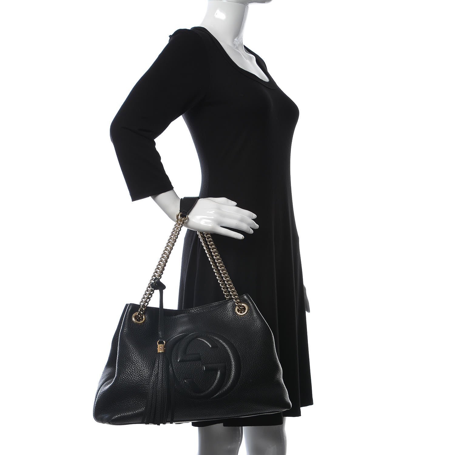 Gucci Pebbled Calfskin Medium Soho Chain Shoulder Bag Black 2 of 12