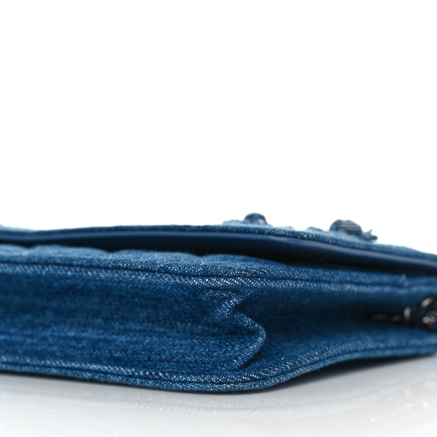 Denim Quilted Camellia Wallet On Chain WOC Blue