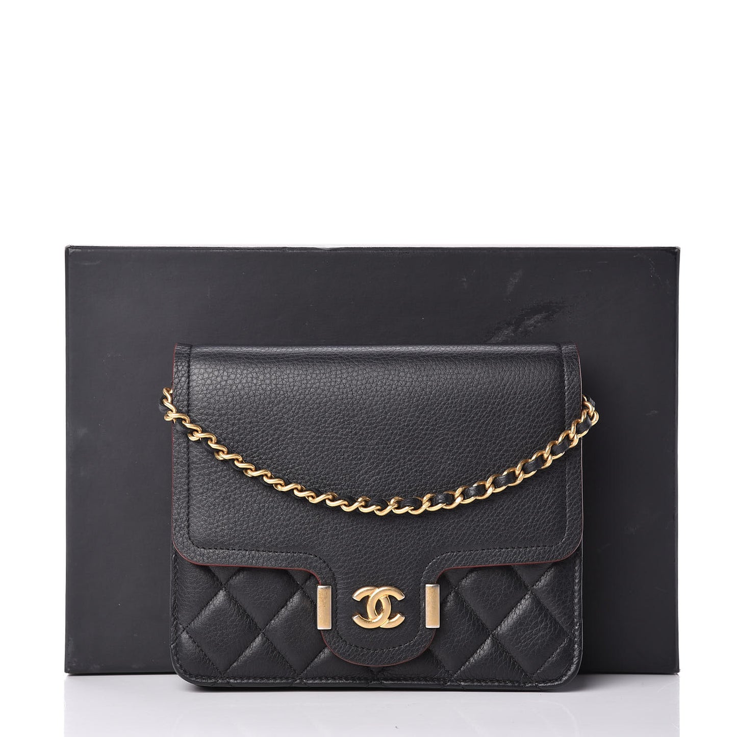 Calfskin Quilted Archi Chic Square Wallet On Chain WOC Black