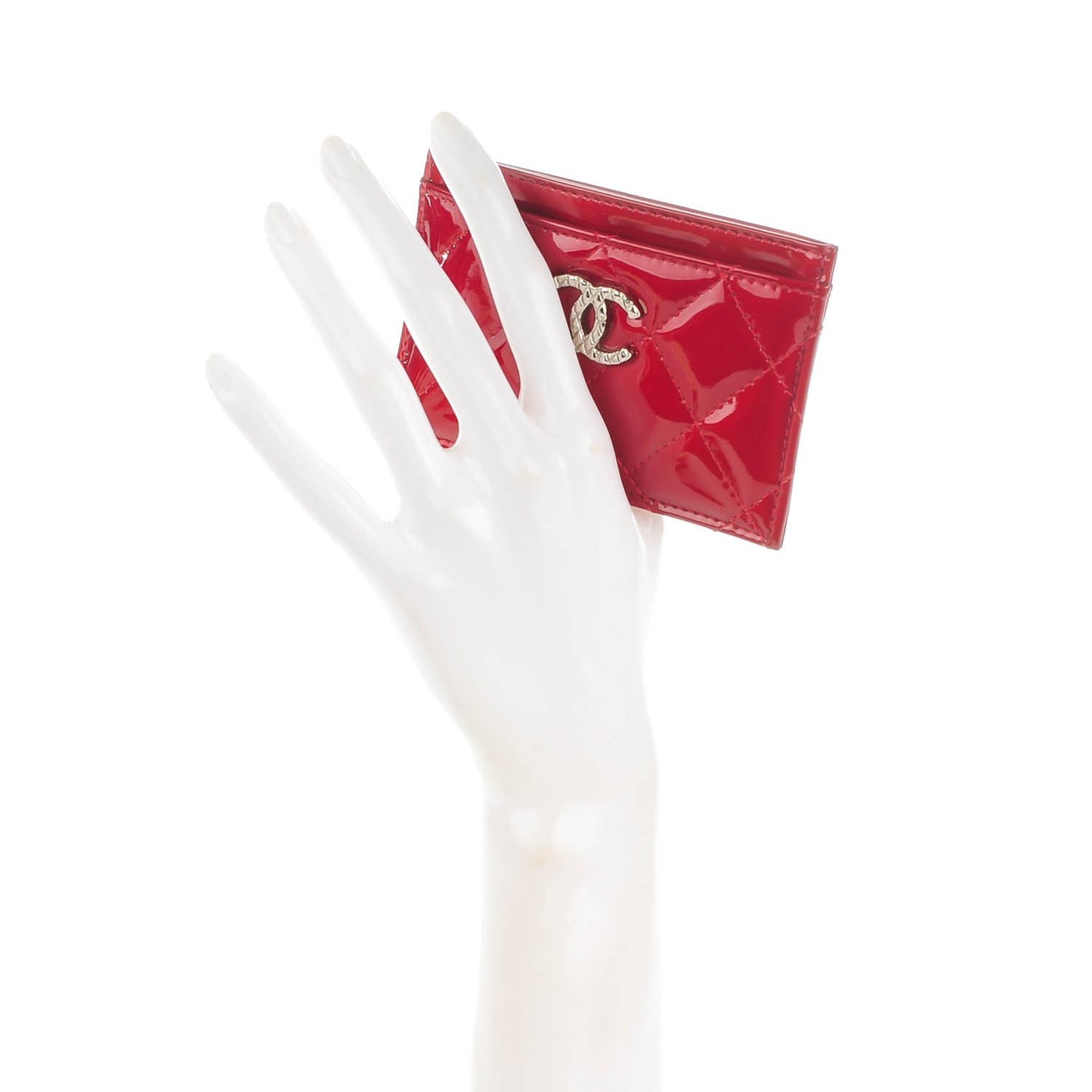 Patent Quilted Brilliant Card Holder Red