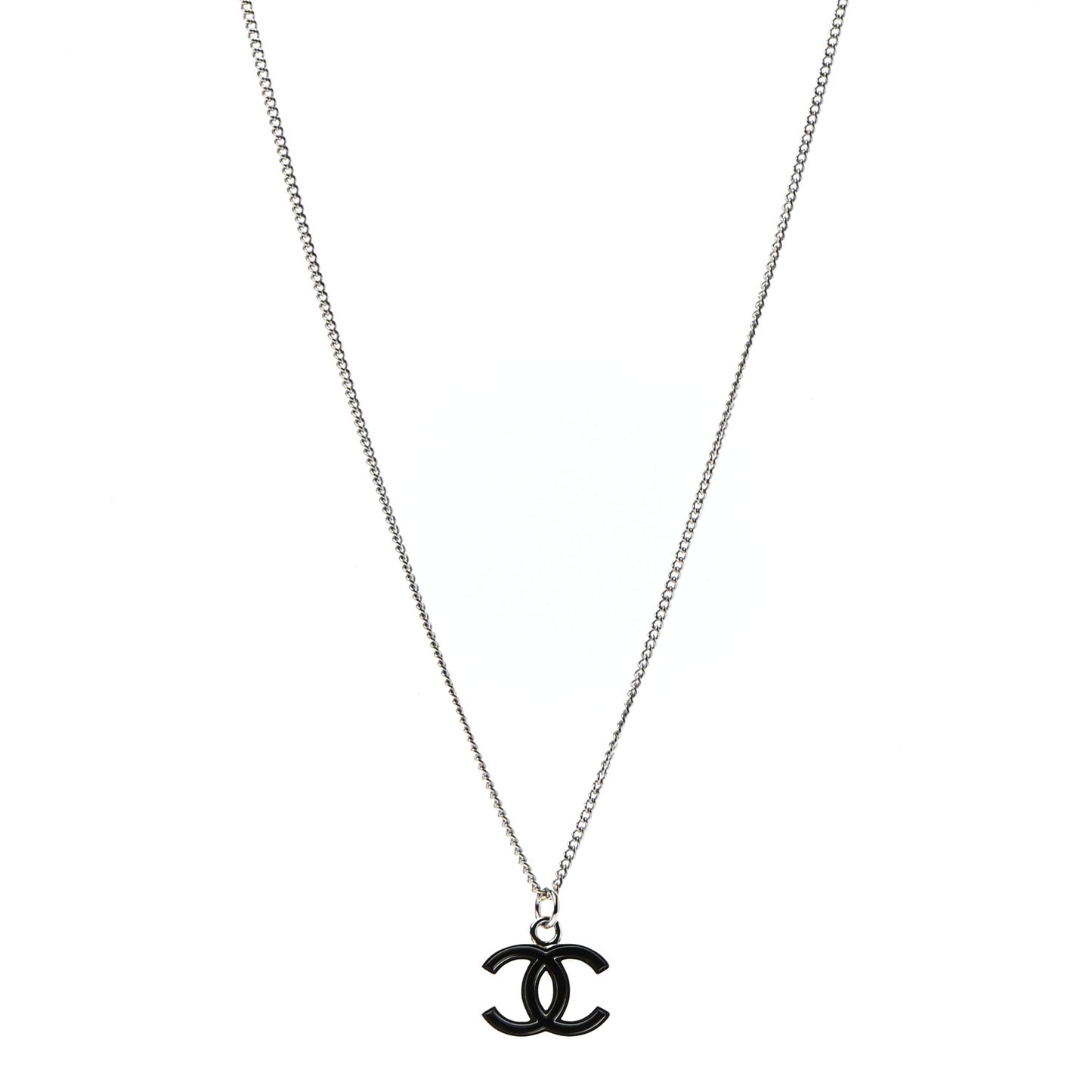 Enamel CC Pendant Necklace Black Silver